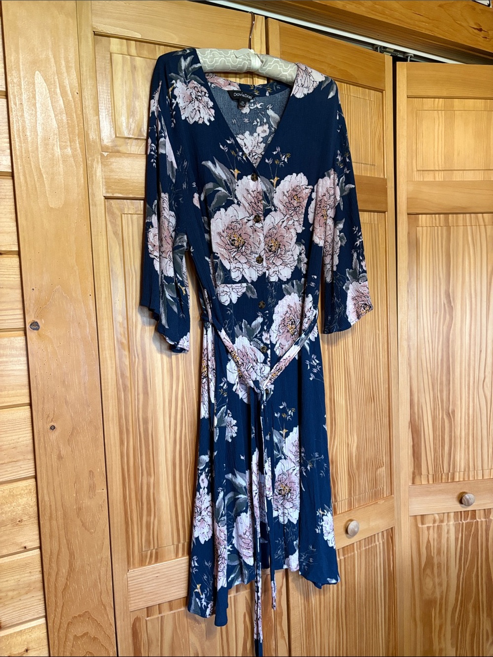 Donna Morgan Navy Floral Midi Wrap Dress